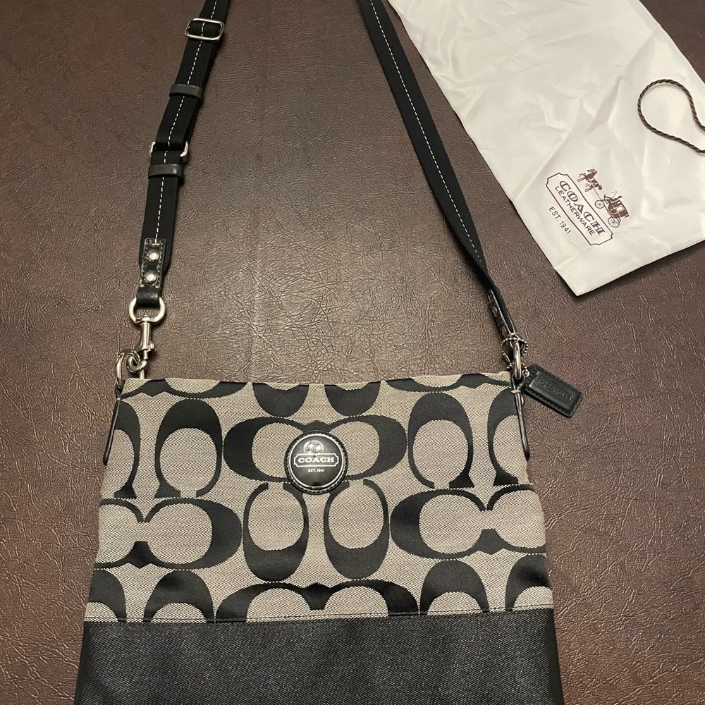 Coach Black and Gray Monogram Crossbody Bag